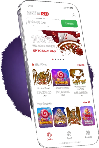 BetOnRed app — casino lobby, Big Wins, Top Games and Sport tab in CAD