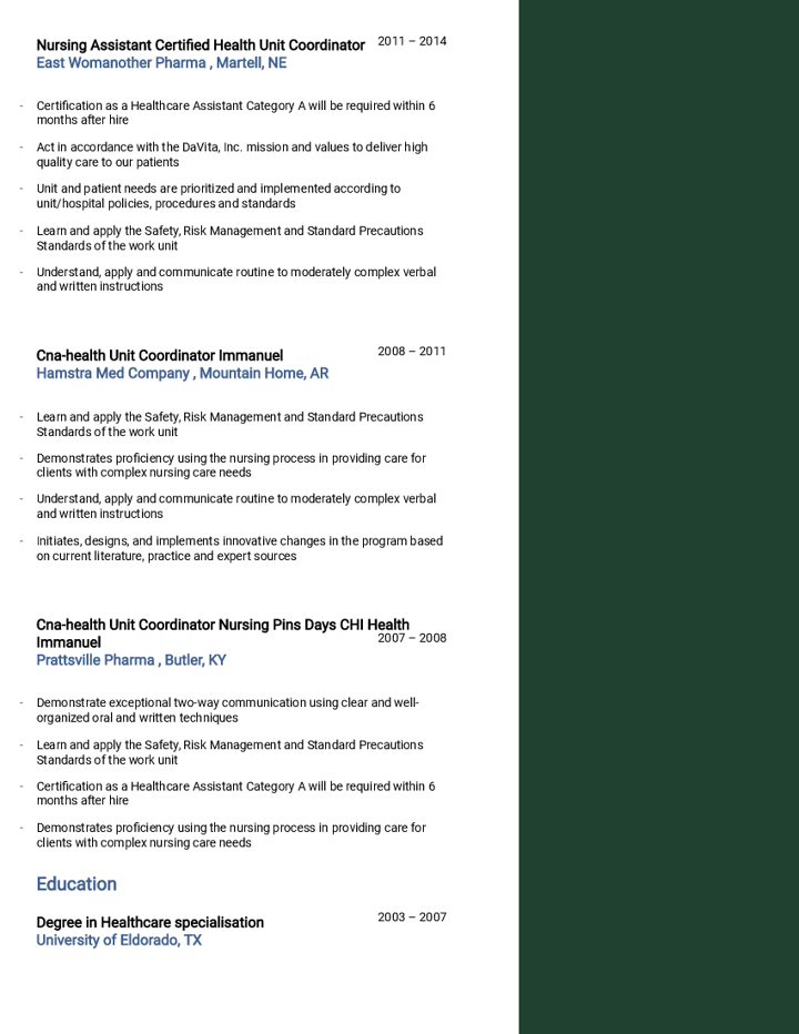 Certified Nursing Assistant Health Unit Coordinator #2 Certified Nursing Assistant Health Unit Coordinator #2